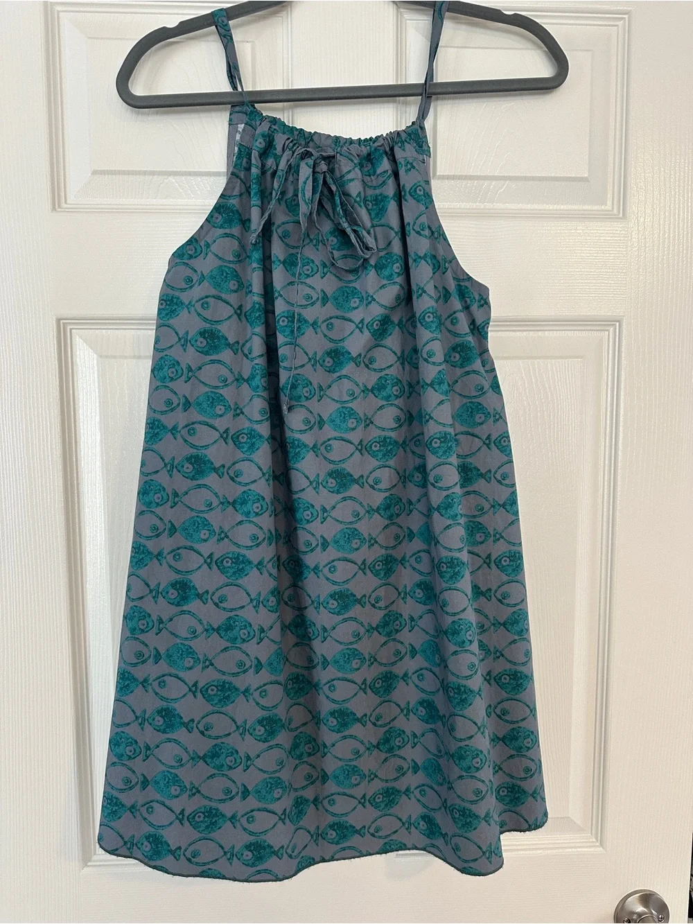 Urban Outfitters BDG Eva Tie-Front Trapeze Mini Dress Fish Print - blue Medium